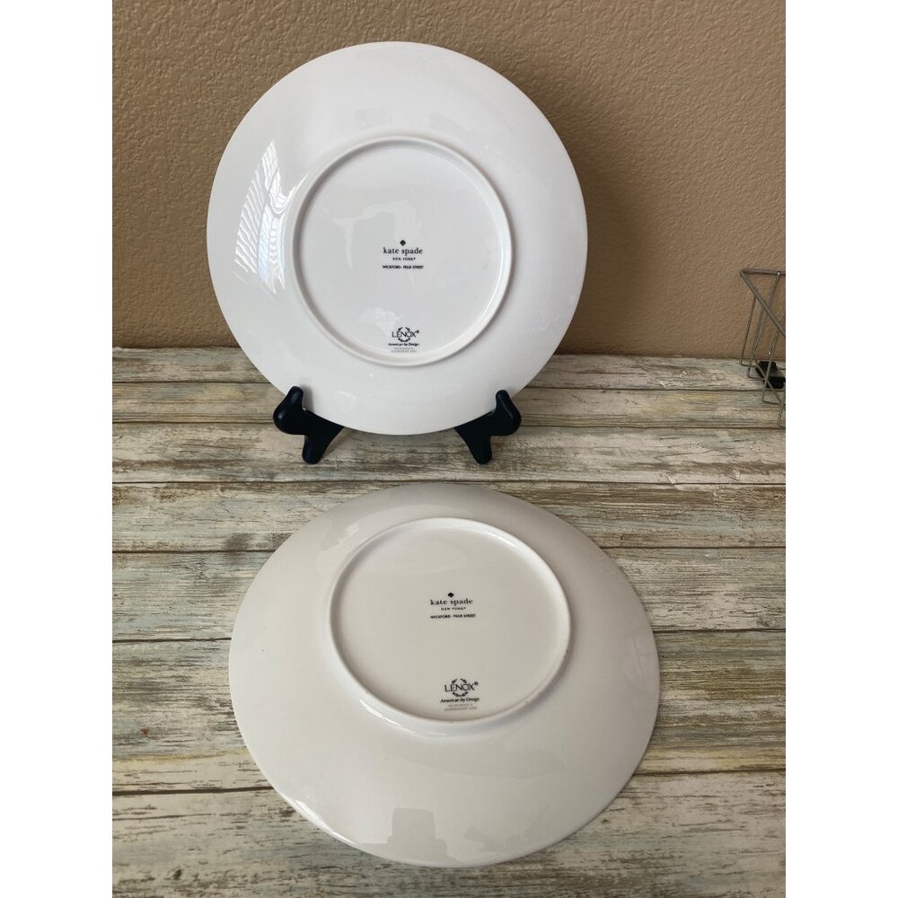 Kate Spade Lenox Wickford Felix Street Green Stripe Dinner Plates Set of 2 - Picture 4 of 8